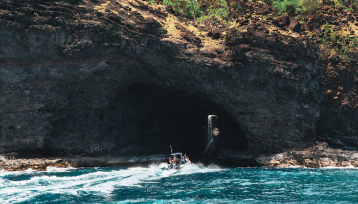 Raft Near Cave | Blue Dolphin Kauai