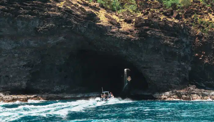 Raft near cave | Blue Dolphin Kauai